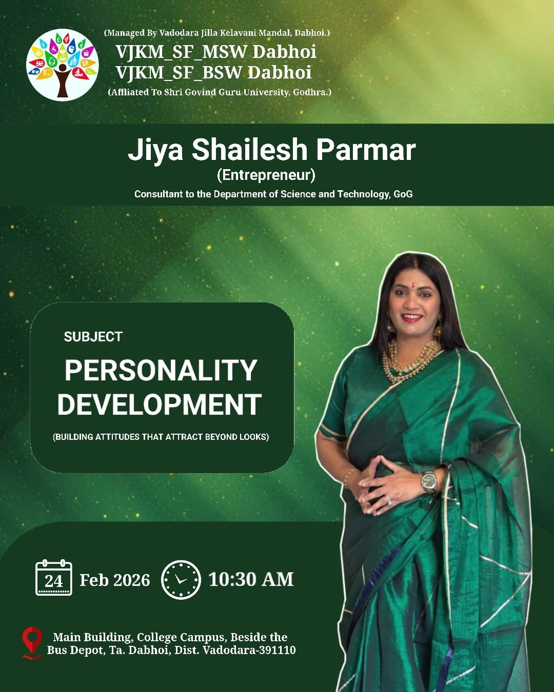 Personality Development Workshop poster by VJKM SF College